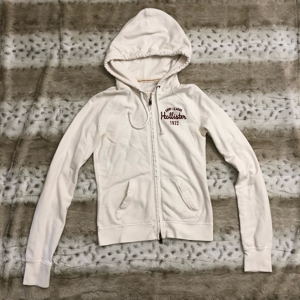 Hollister Women’s Cream White Logo Open Sweater M
